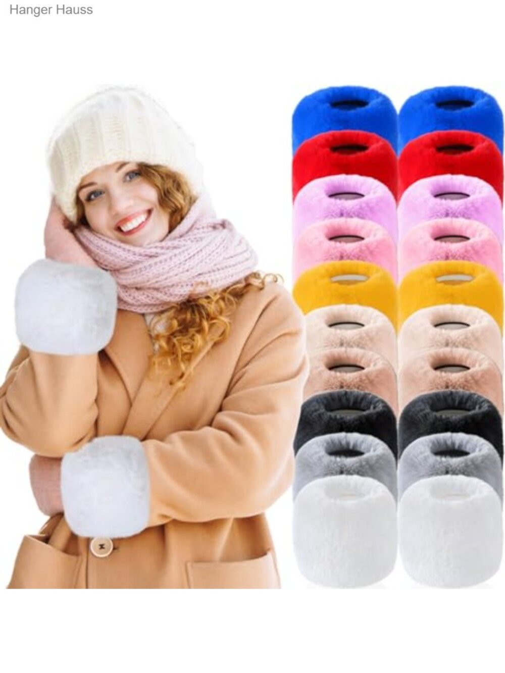 Faux Fur Wrist Cuffs Arm Warmers Set Elastic Fit Cozy
